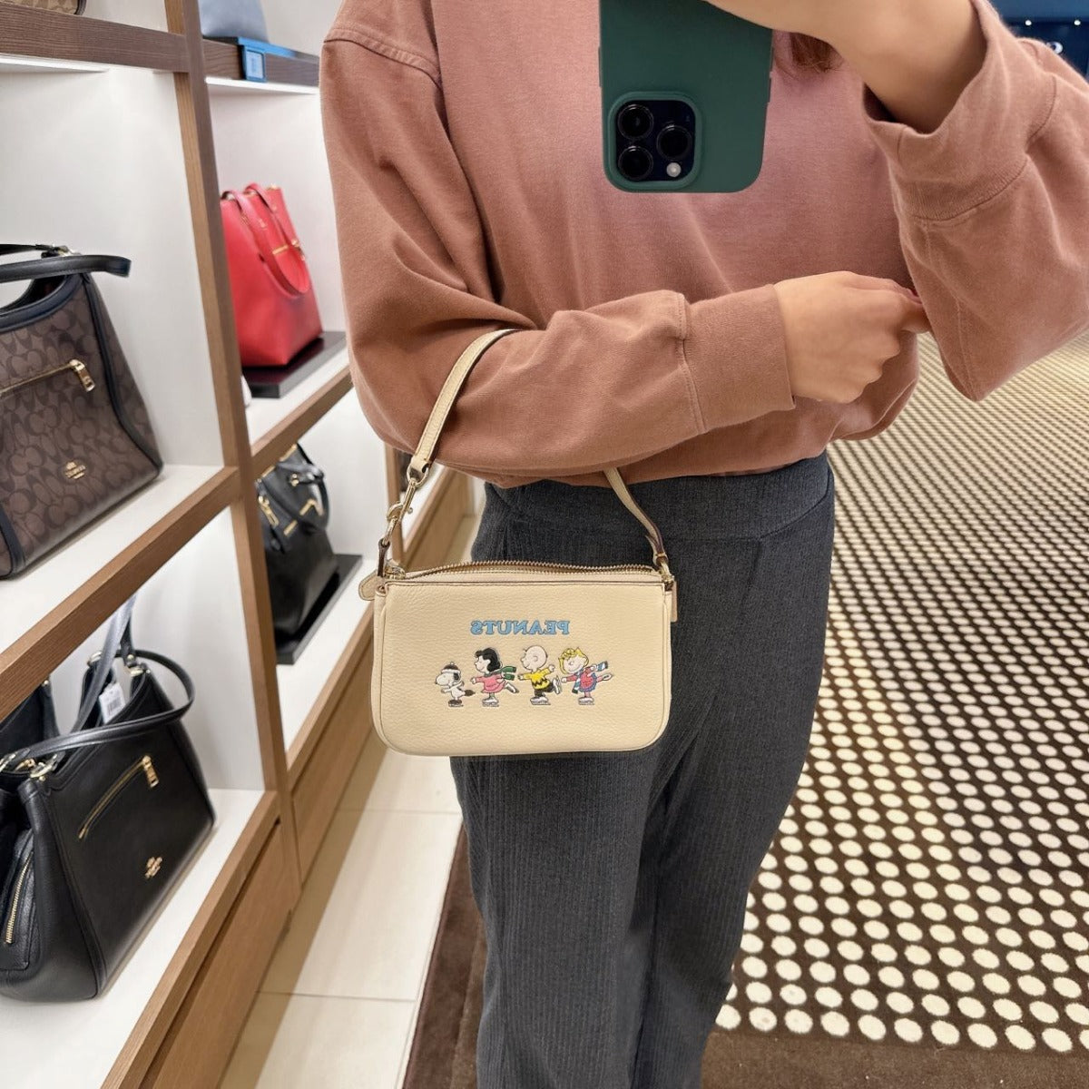 Coach CE858 Coach X Peanuts Nolita 19 With Snoopy And Friends Motif In Gold/Ivory Multi Coach CE858 Coach X Peanuts Nolita 19 With Snoopy And Friends Motif In Gold/Ivory Multi